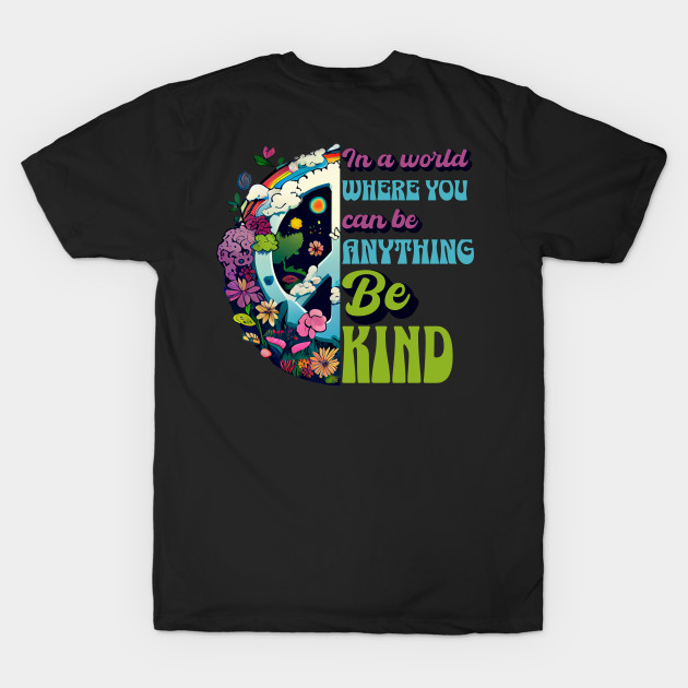Back Print - In a World Where You Can Be Anything Be Kind - Peace Hippie Flowers Earth by Unified by Design